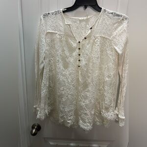 Anthropologie Cream Lace Button front Blouse by Floreat  16 fairy cottagecore